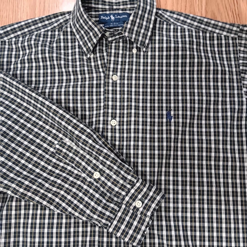 Polo Ralph Lauren Blake Men's M Plaid Button Down Shirt Green Navy Long Sleeve